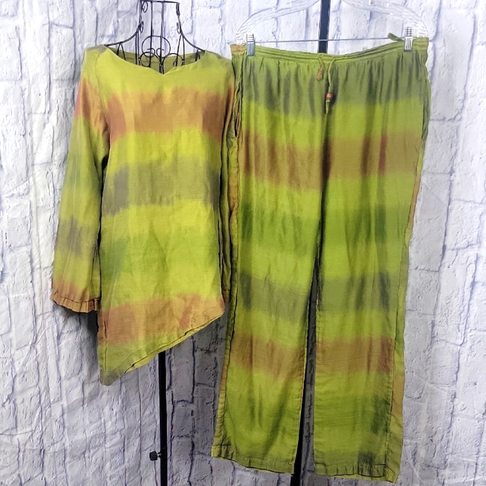 Tie-Dye Asymmetrical Top and‎ Pants Set Medium